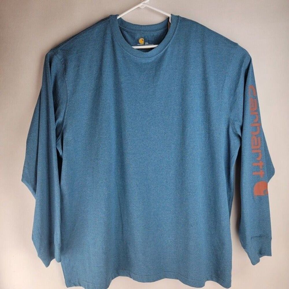 Carhartt Shirt Mens 2XL Blue Long Graphic Sleeve Solid Tee Crew Neck Shirt